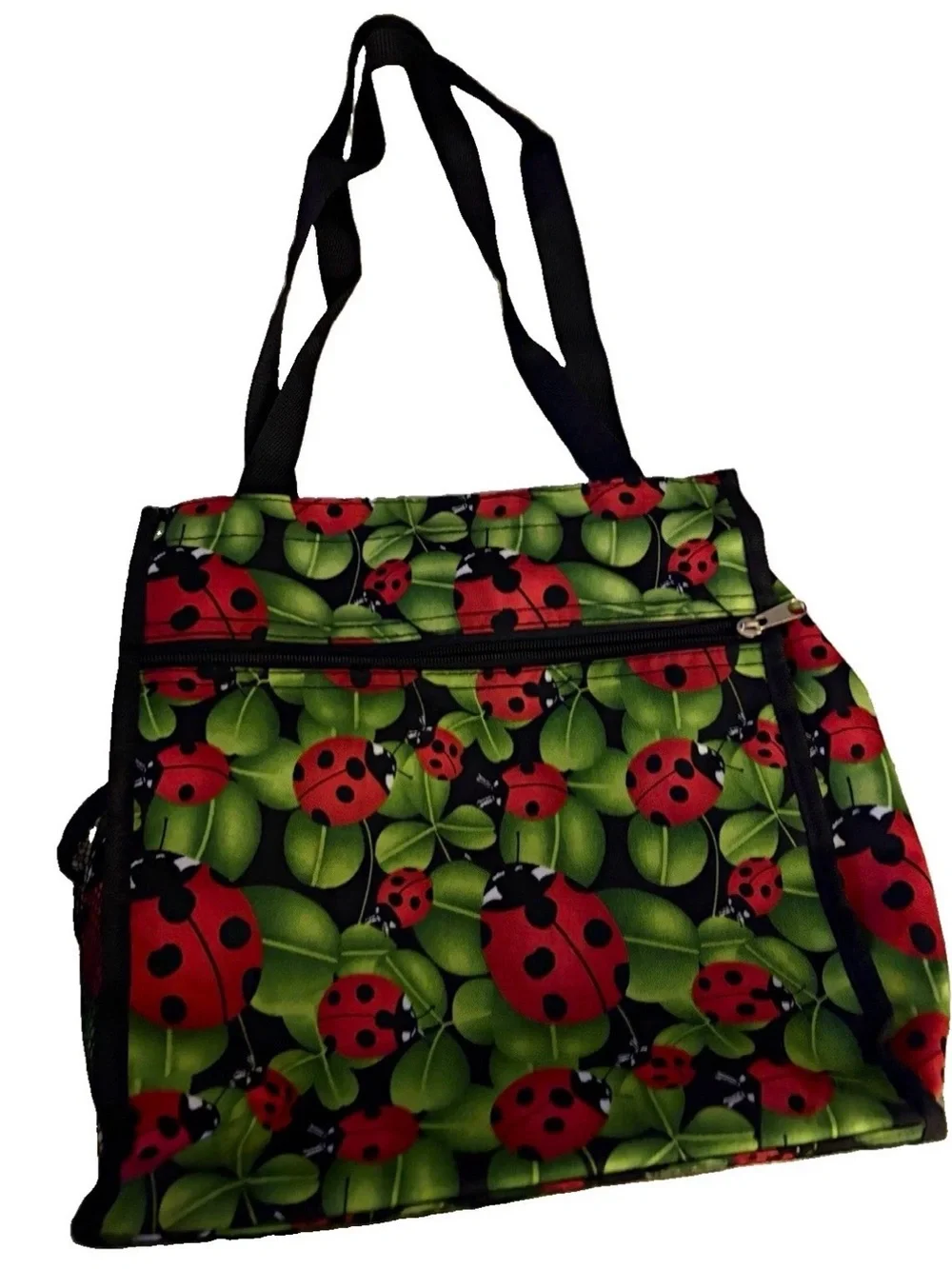 Ladybug Print Cosmetic Tote Bag in Red and Green